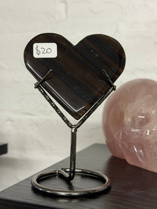 midnight lace obsidian heart on stand