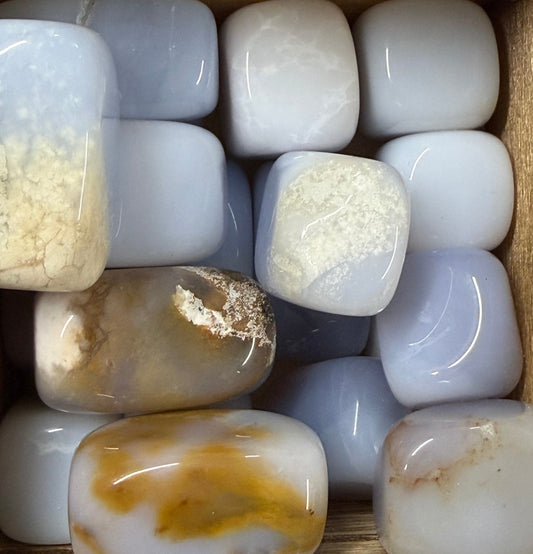 blue chalcedony tumbles