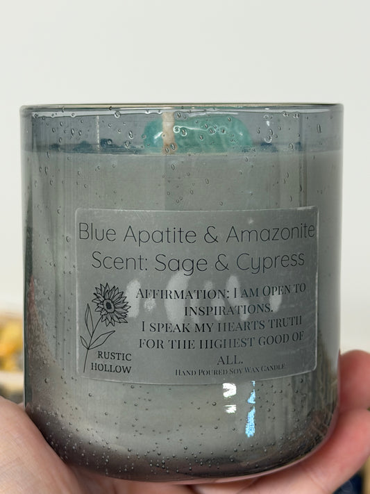 Sage & Cypress | Blue Apatite and Amazonite Crystal Candle