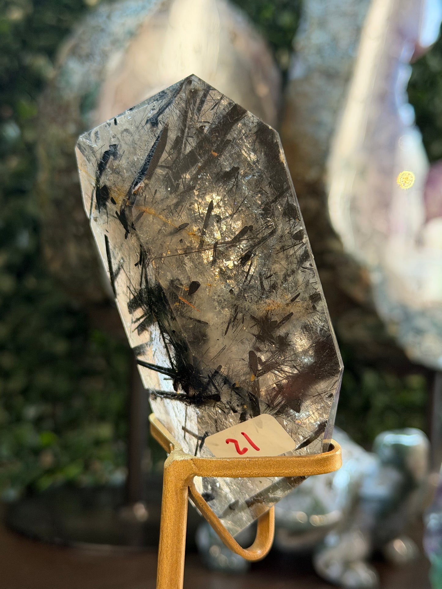 high quality tourmaline and quartz freeform on stand #21