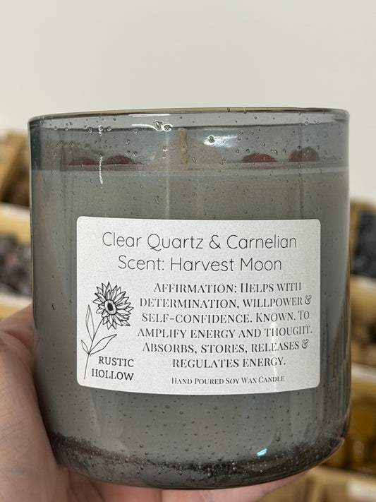 Harvest Moon | Clear Quartz and Carnelian Crystal Candle