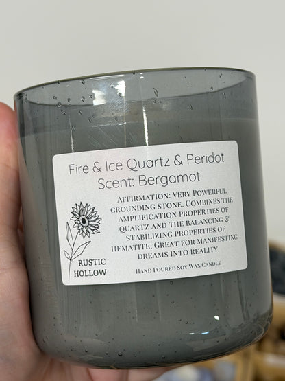 Bergamot | Fire & Ice Quartz and Peridot Crystal Candle