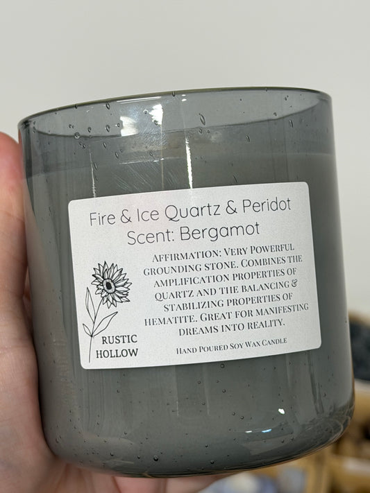 Bergamot | Fire & Ice Quartz and Peridot Crystal Candle