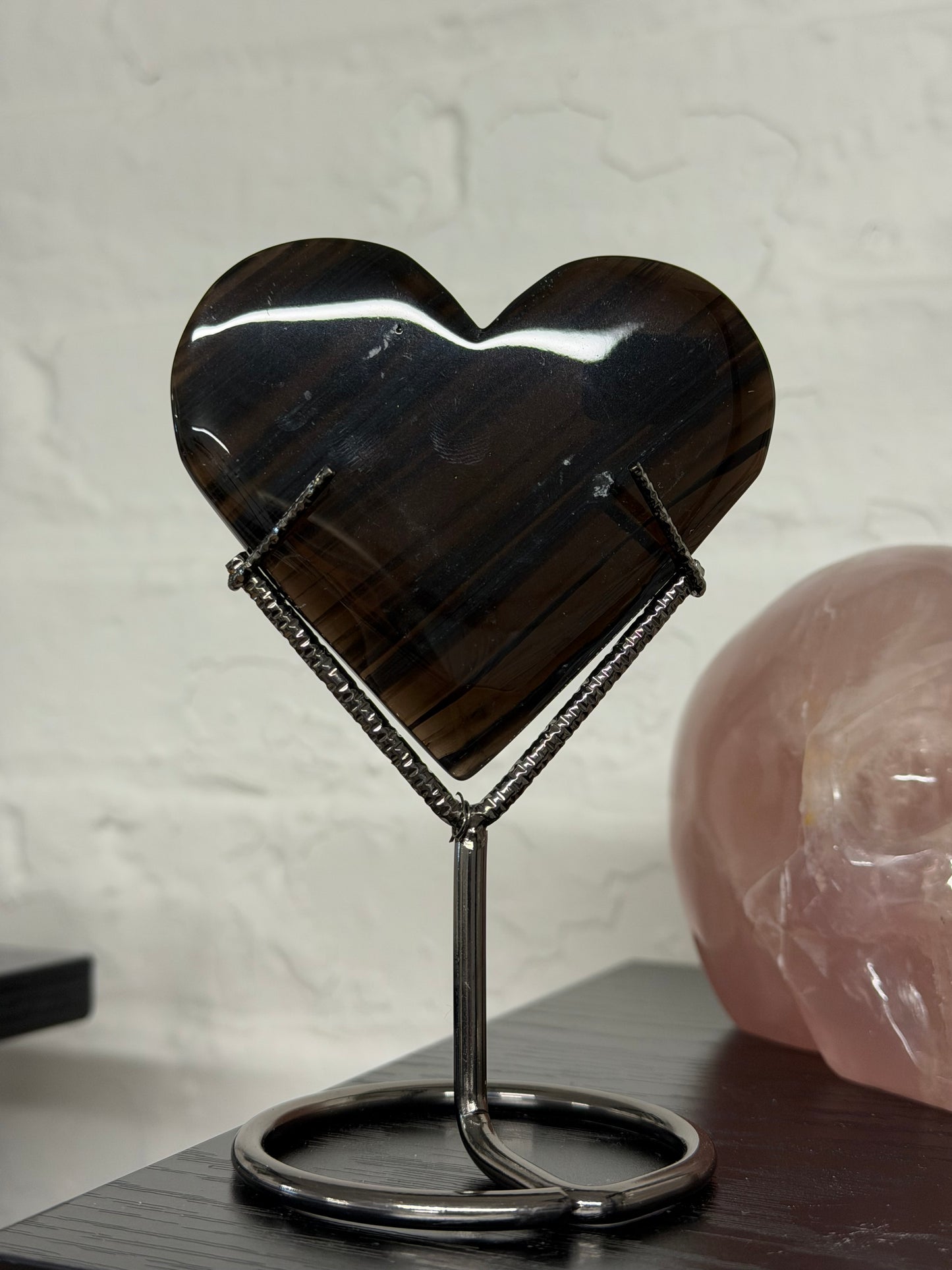 midnight lace obsidian heart on stand