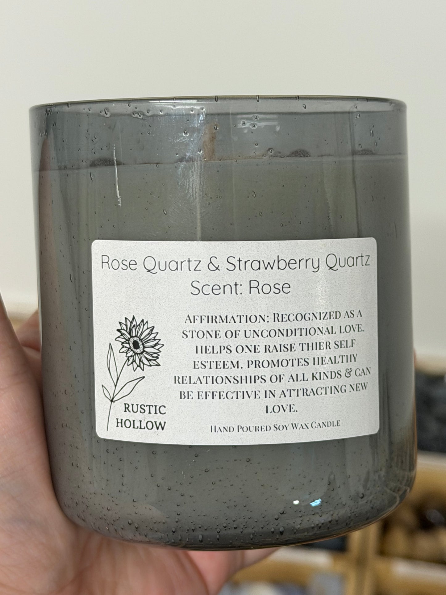 Rose | Rose Quartz and Strawberry Quartz Crystal Candle