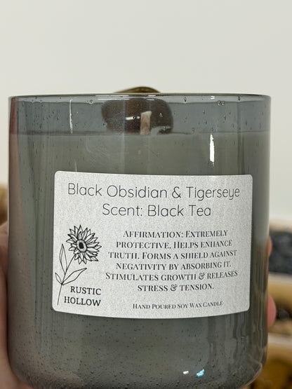 Black Tea | Black Obsidian and Tiger Eye Crystal Candle