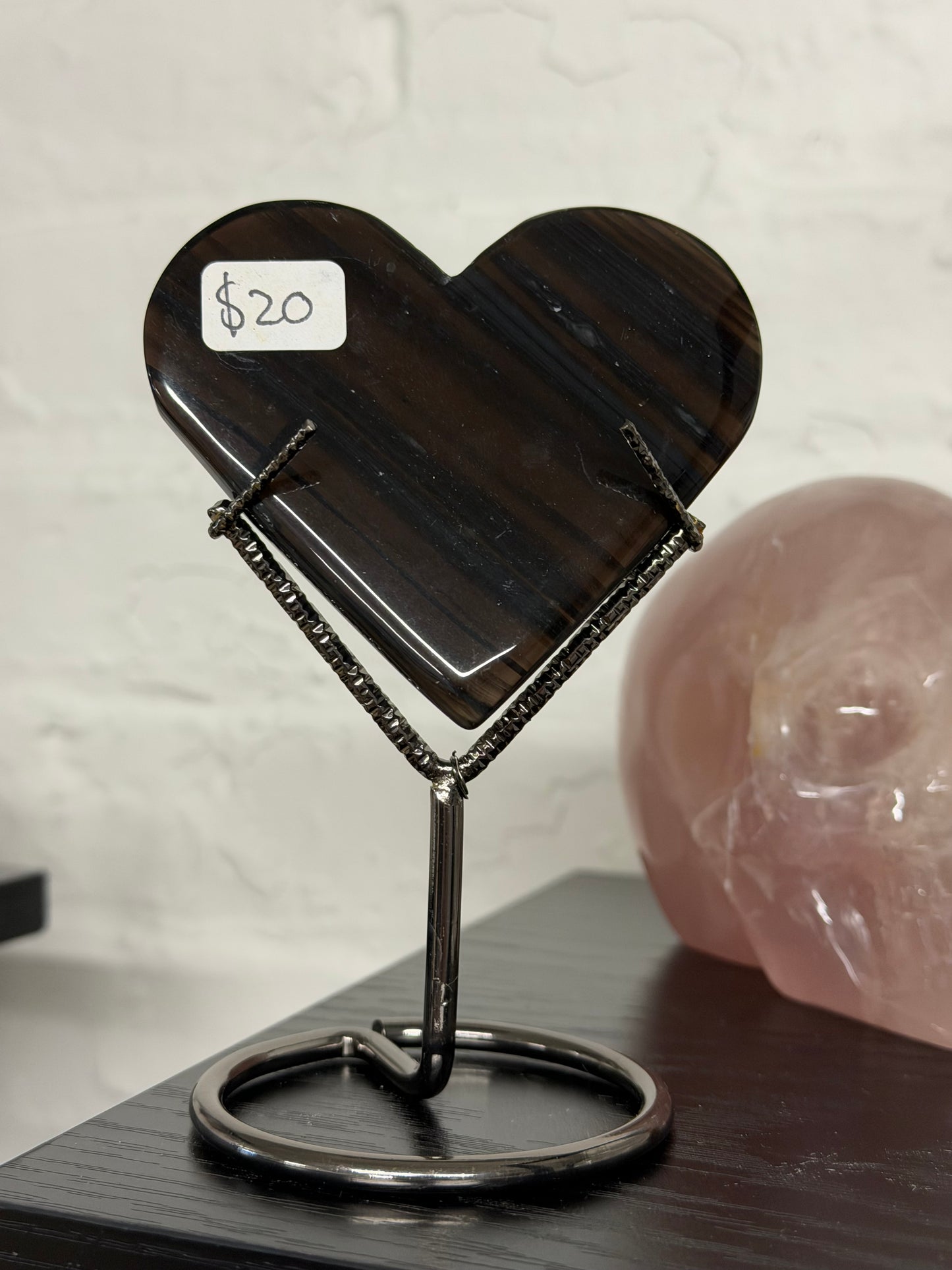 midnight lace obsidian heart on stand