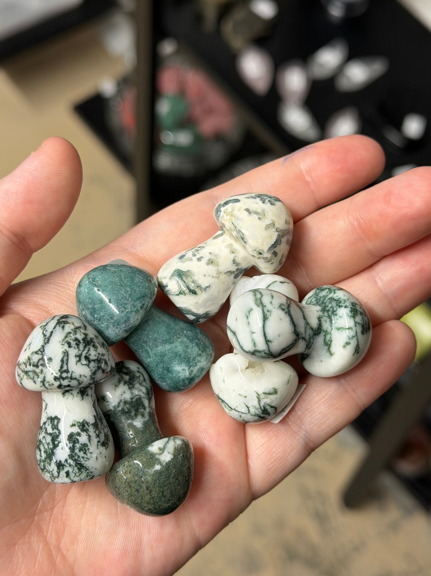 mini moss agate mushrooms