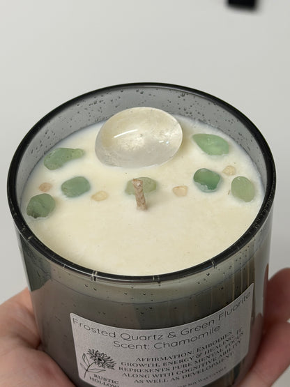 Chamomile | Quartz and Green Fluorite Crystal Candle
