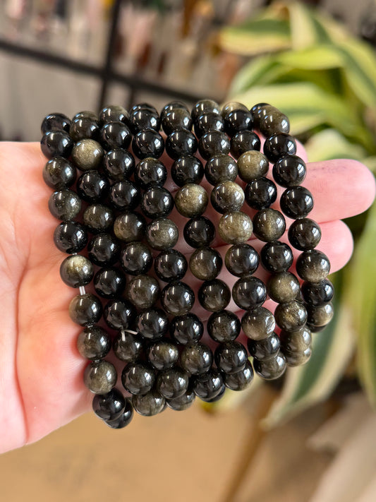 gold sheen obsidian bracelet 8mm