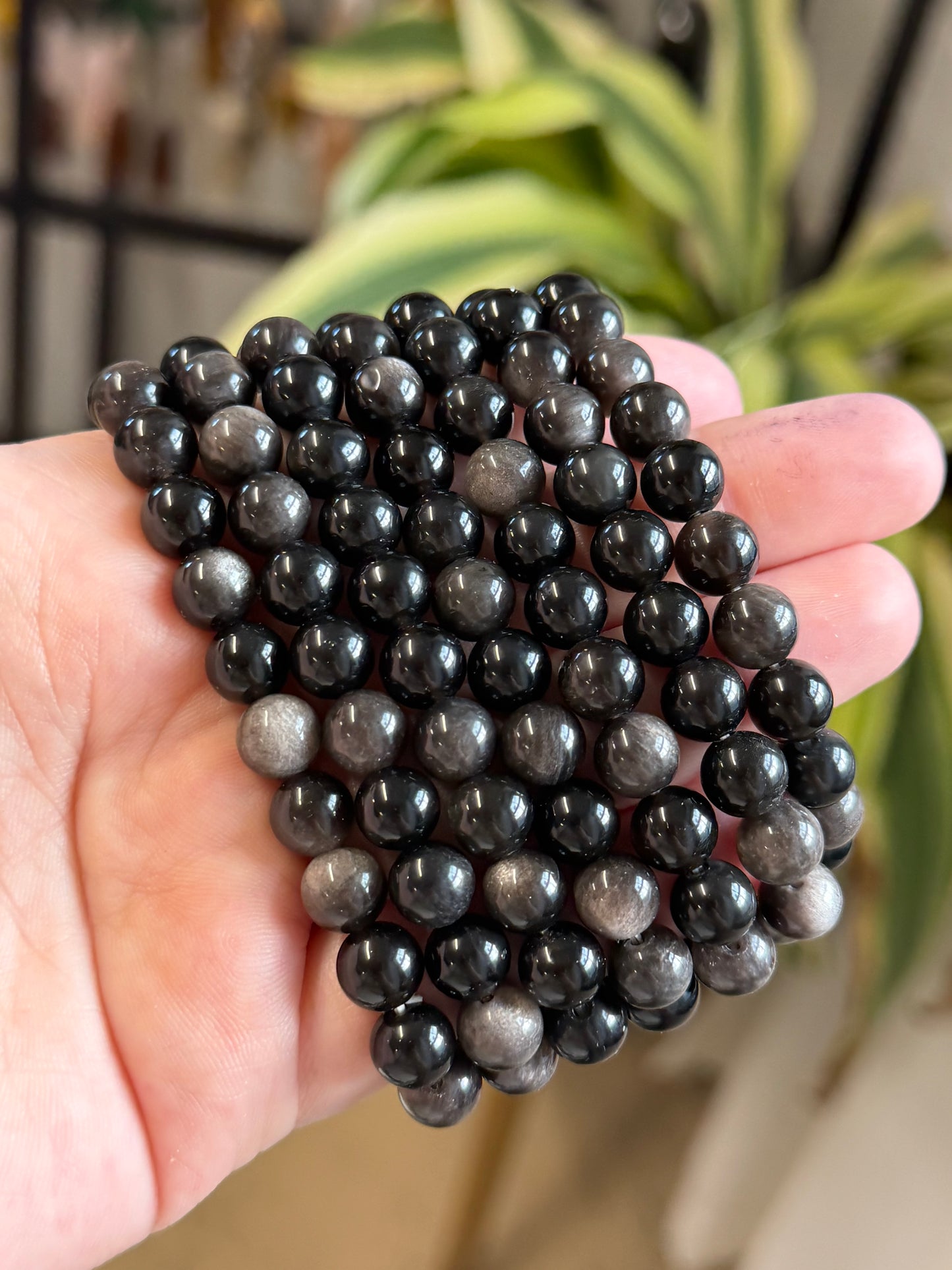silver sheen obsidian bracelet 8mm