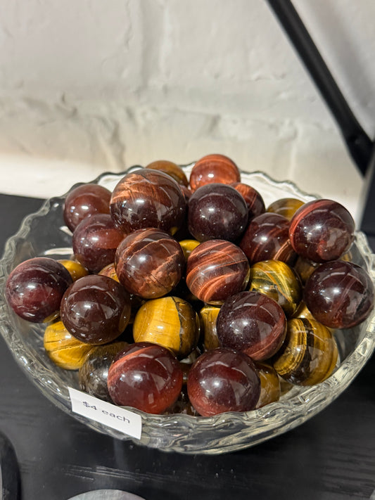 red tigers eye and tigers eye mini spheres