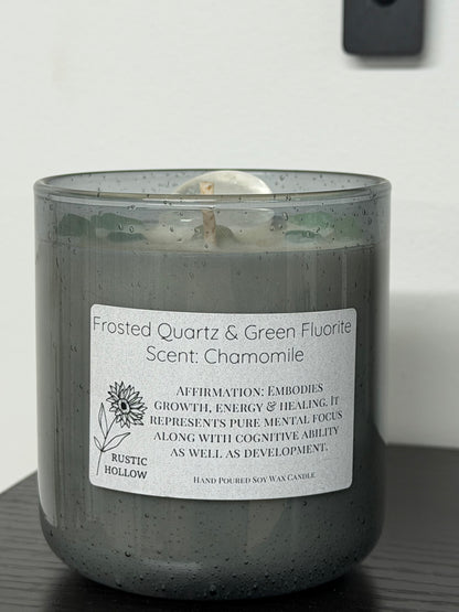 Chamomile | Quartz and Green Fluorite Crystal Candle