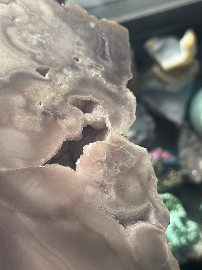 druzy pink amethyst on stand
