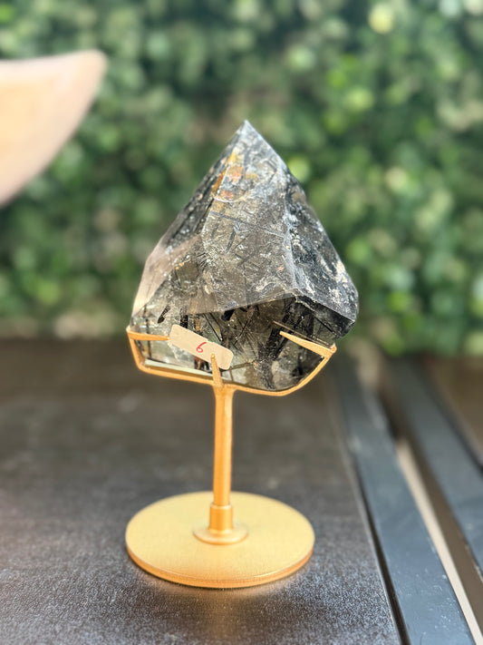 high quality tourmaline and clear quartz freeform on stand #6