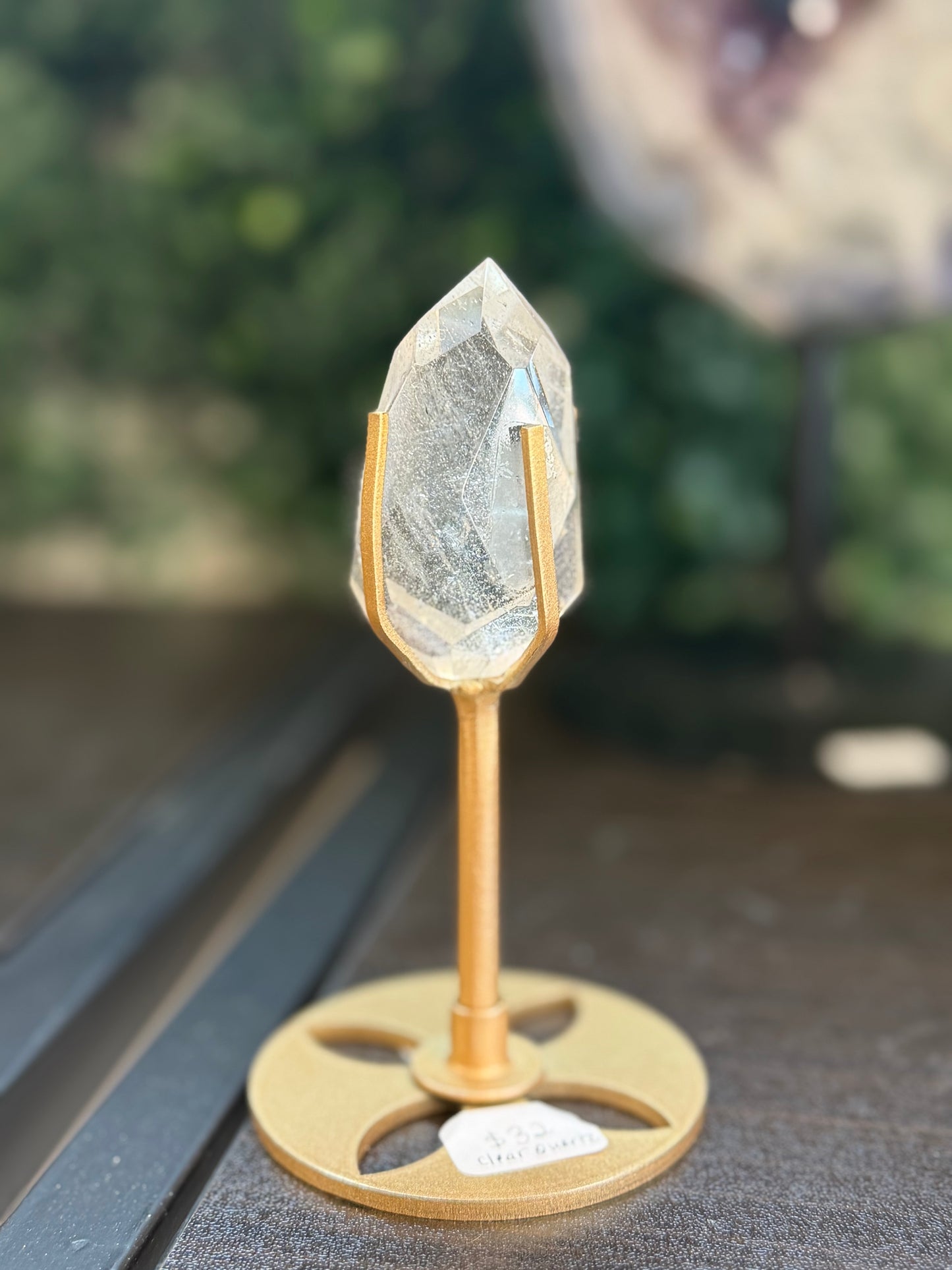 clear quartz diamond on stand
