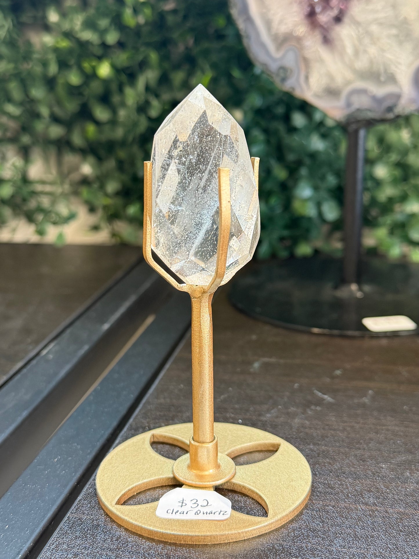 clear quartz diamond on stand