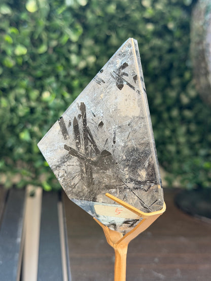high quality black tourmaline and clear quartz freeform on stand #5