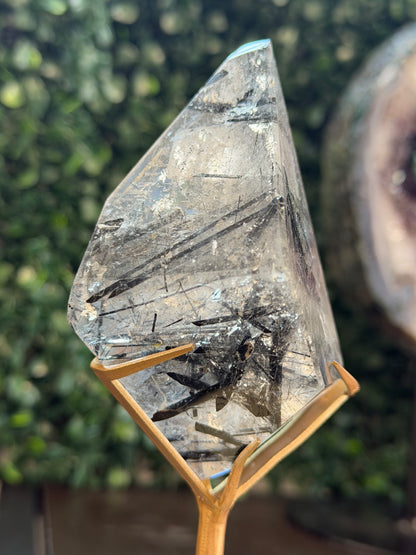 high quality black tourmaline and clear quartz freeform on stand #5