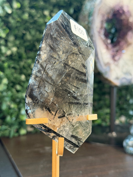 high quality tourmaline and quartz freeform on stand #21