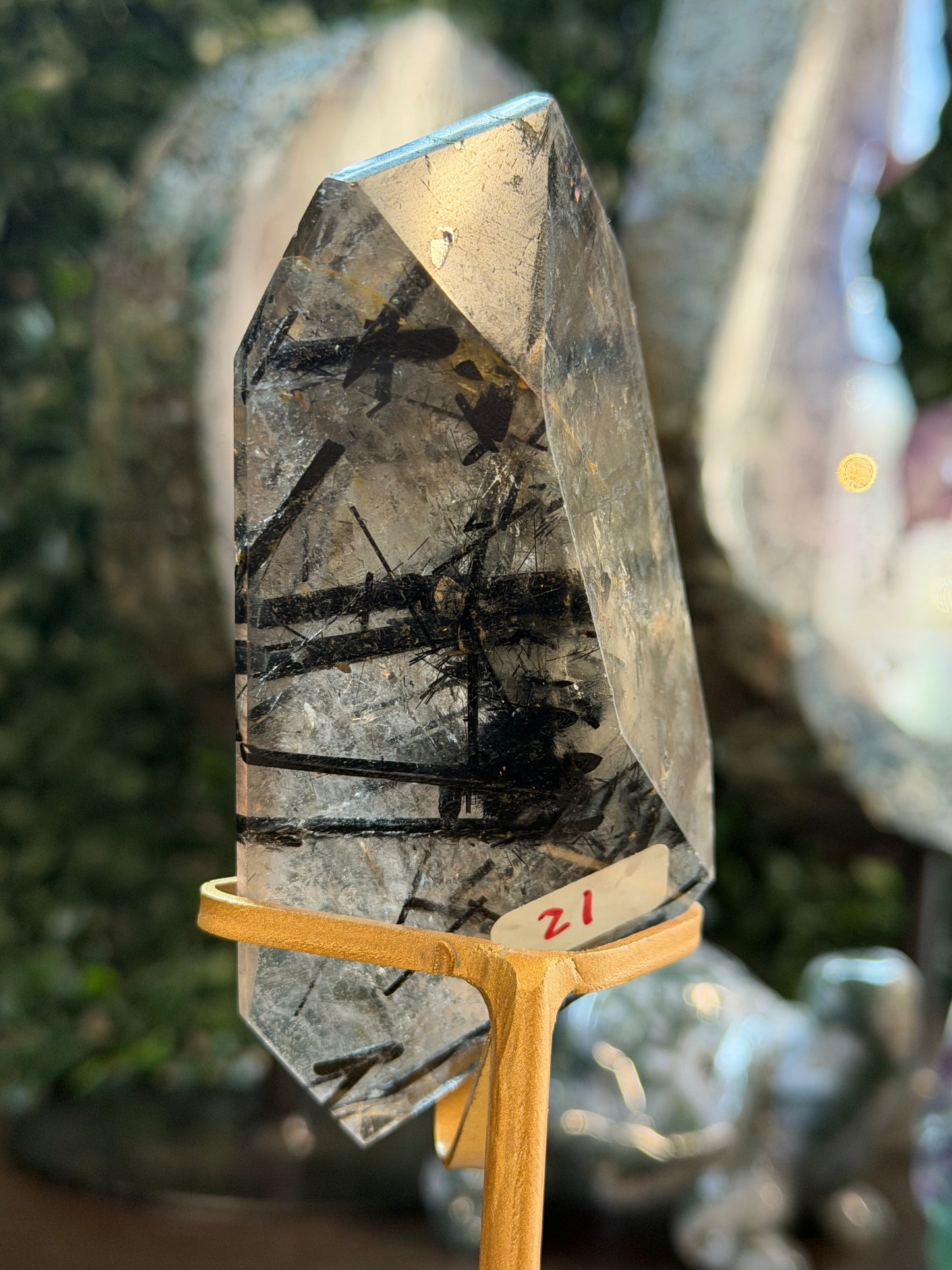 high quality tourmaline and quartz freeform on stand #21