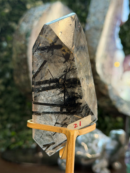high quality tourmaline and quartz freeform on stand #21