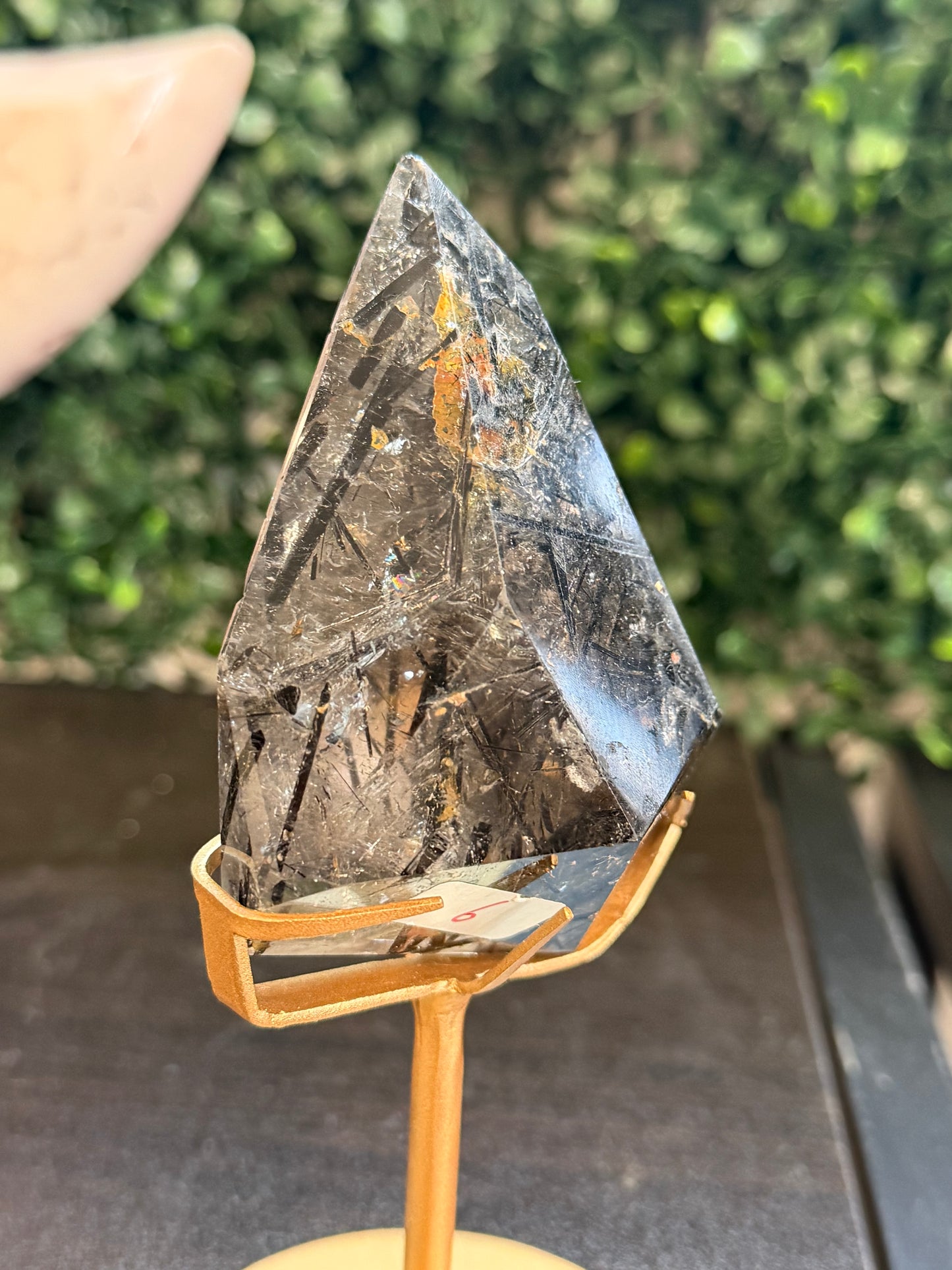 high quality tourmaline and clear quartz freeform on stand #6