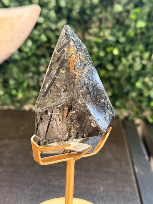 high quality tourmaline and clear quartz freeform on stand #6